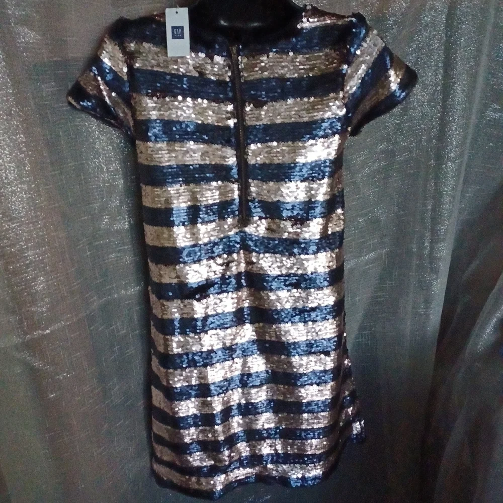 NWT GAP KIDS NAVY/GOLD SEQUIN FIT AND FLARE DRESS